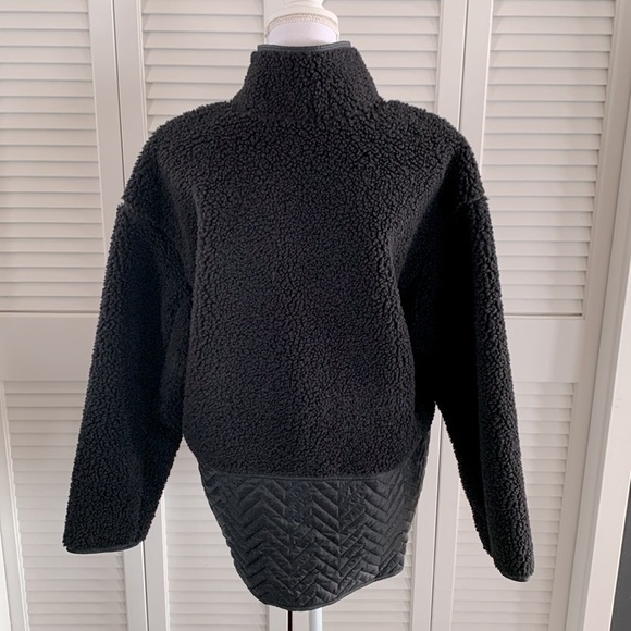 Athleta Cozy Sherpa Snap Sweatshirt Women’s Black Fleece Pullover NWT Size Large - Picture 6 of 12